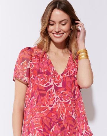 Blouse manches courtes imprimé à fleurs rose femme