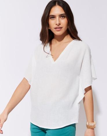 Blouse manches courtes unie blanc femme