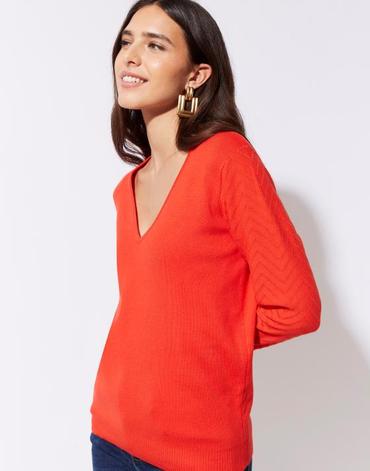 Pull fin uni rouge femme