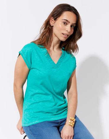 T-Shirt manches courtes uni vert femme