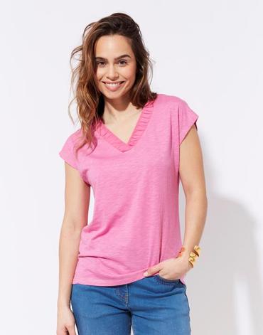 T-Shirt manches courtes uni rose femme