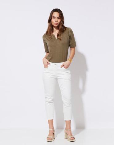 Pantalon cropped uni blanc femme