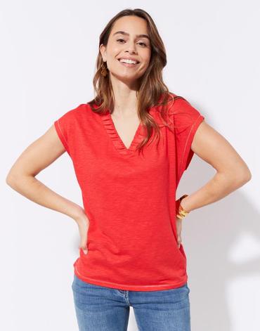 t-shirt manches courtes uni rouge femme