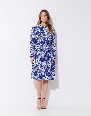 Robe longue imprimé graphique bleu femme