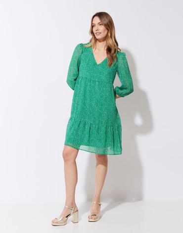 Robe courte imprimée vert femme