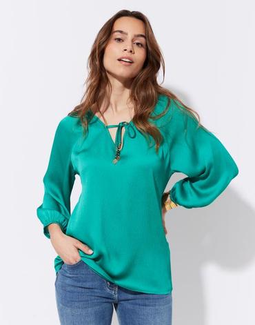 blouse manches 3/4 unie vert femme