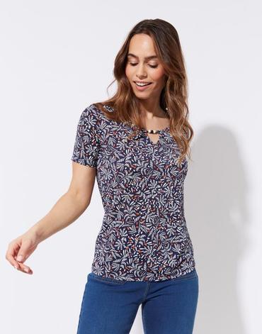 Top manches courtes imprimé marine femme