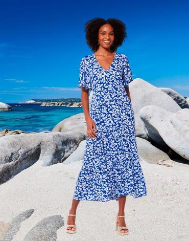 Robe longue imprimé à fleurs bleu femme offre à 79,99€ sur Jacqueline Riu