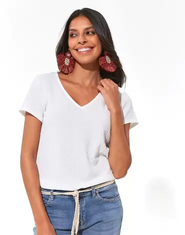 Top manches courtes uni blanc femme offre à 24,99€ sur Jacqueline Riu