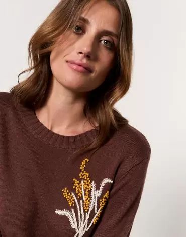 Pull épais contenant de la laine uni décoré marron femme offre à 59,99€ sur Jacqueline Riu