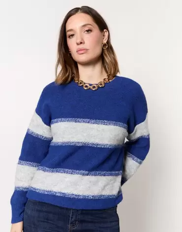 Pull épais contenant de la laine rayé bleu femme offre à 59,99€ sur Jacqueline Riu