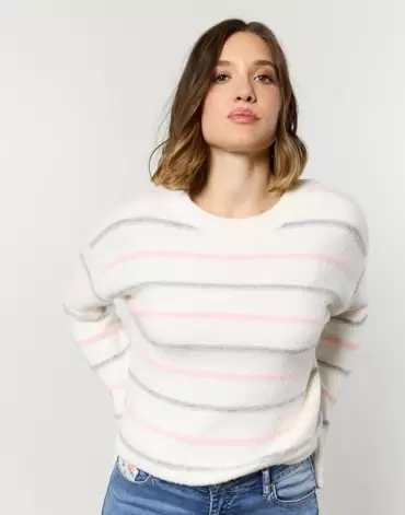 Pull épais contenant de la laine rayé blanc femme offre à 59,99€ sur Jacqueline Riu