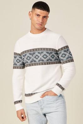 Pull manches longues col rond ecru homme