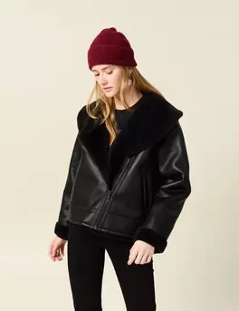 Veste simili cuir noir femme offre à 89,99€ sur Bonobo