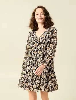 Robe évasée éco-responsable noir femme offre à 34,99€ sur Bonobo