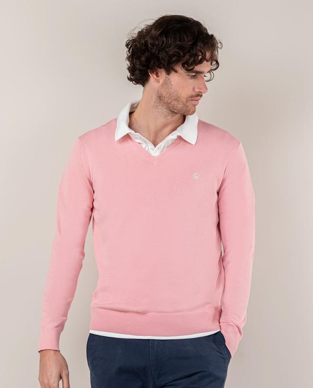 Pull Col V Teint Sur Pièce Framboise