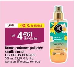 Les Petits Plaisirs - Brume Parfumée Pailletée Vanille Monoï offre à 4,61€ sur Migros France