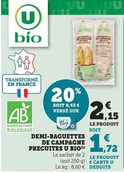 U - Demi-Baguettes De Campagne Precuites Bio