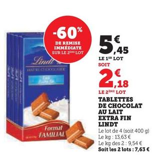 Lindt - Tablettes De Chocolat Au Lait Extra Fin