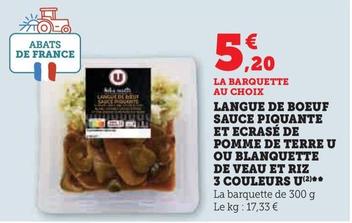 U - Langue De Deut Sauce Piquante Et Ecrasé De Pomme De Terre U Ou Blanquette De Veau Et Riz 3 Couleurs