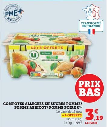 U - Compotes Allegees En Sucres Pomme/ Pomme Abricot/ Pomme Poire