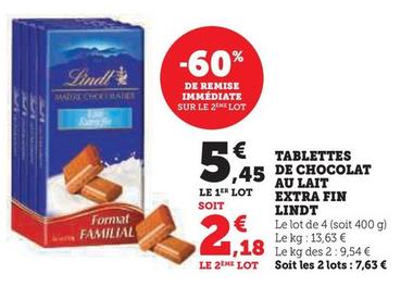 Lindt - Tablettes De Chocolat Au Lait Extra Fin 
