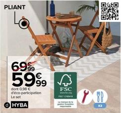 Hyba - Set Table Et 2 Chaises Balcon Bali offre à 59,99€ sur Carrefour