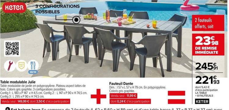 Table Modulable Julie  offre à 221,93€ sur Carrefour Market