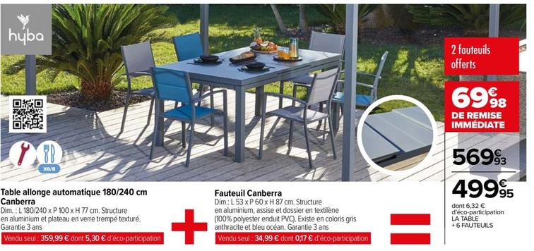 Table Allonge Automatique 180/240 cm Canberra  offre à 499,95€ sur Carrefour Market