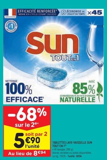 Sun - Tablettes Lave-Vaisselle Tout En 1 offre à 8,94€ sur Leader Price