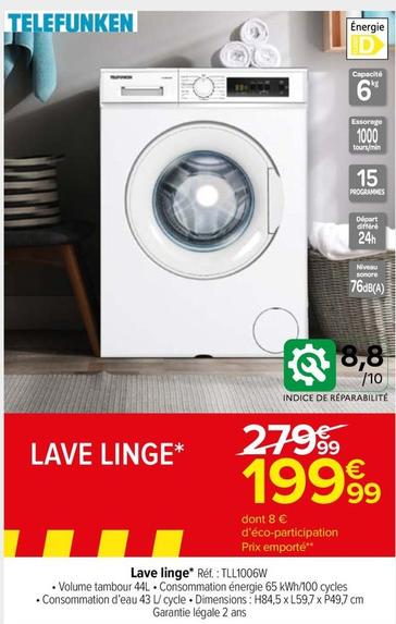 Telefunken - Lave Linge offre à 199,99€ sur Carrefour Market