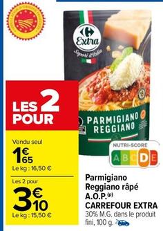 Carrefour - Parmigiano Reggiano Râpé A.O.P. Extra offre à 1,65€ sur Carrefour Market