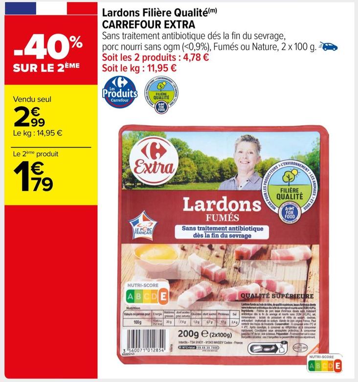 Carrefour - Lardons Filière Qualité Extra offre à 2,99€ sur Carrefour Market