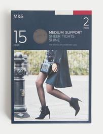 Lot de 2 paires de collants transparents 15 deniers à maintien moyen