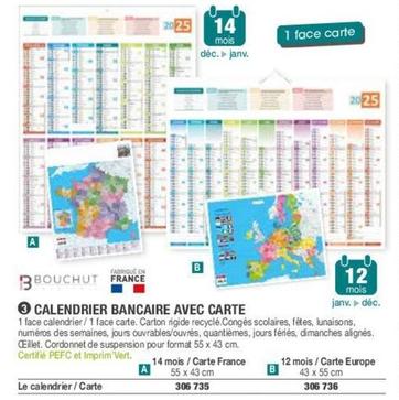 Bouchut - Calendrier Bancaire Avec Carte offre sur Hyperburo