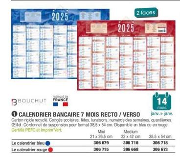 Bouchut - Calendrier Bancaire 7 Mois Recto/Verso offre sur Hyperburo