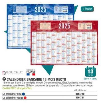 Bouchut - Calendrier Bancaire 13 Mois Recto offre à 13€ sur Hyperburo