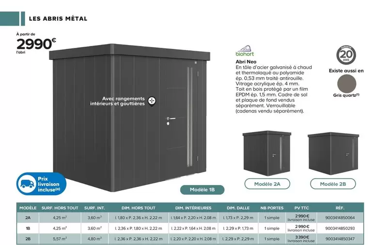 Biohort - Abri Neo offre à 2990€ sur Castorama