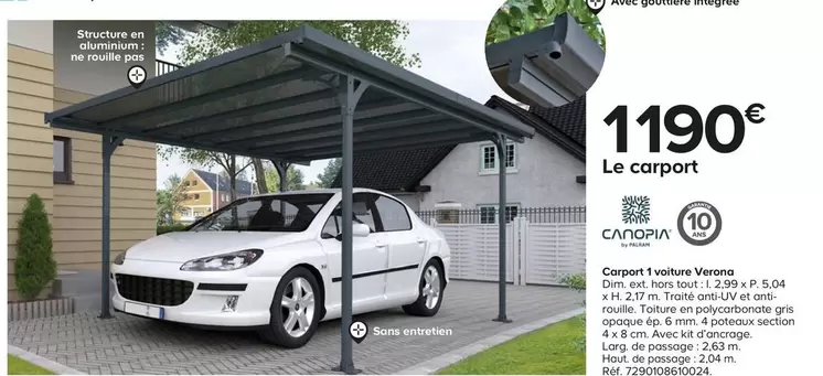 Carport 1 Voiture Verona  offre à 1190€ sur Castorama