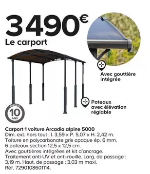 Carport 1 Voiture Arcadia Alpine 5000 offre à 3490€ sur Castorama