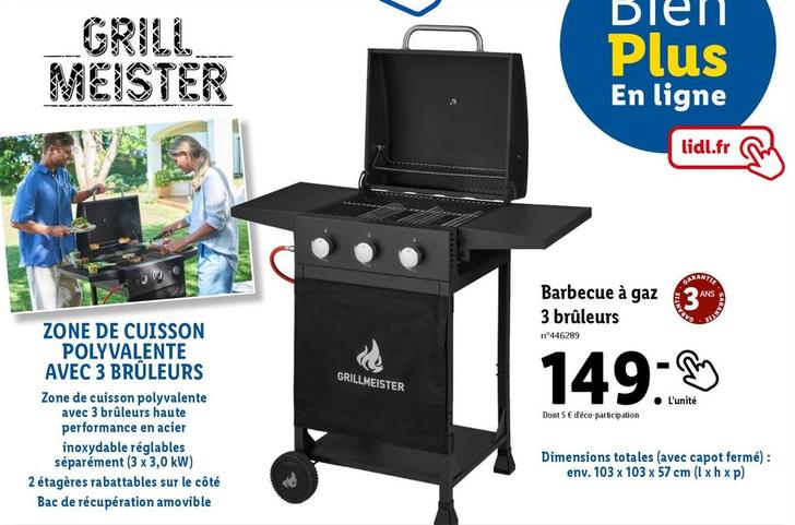 grill meister - barbecue à gaz 3 brûleurs