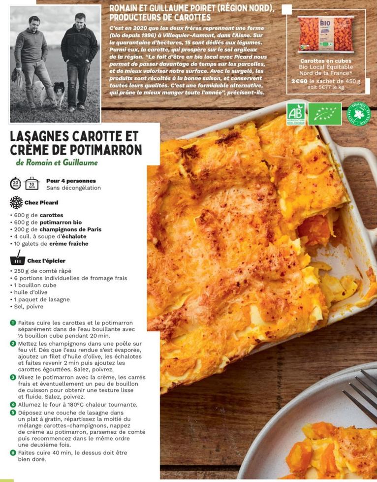 Lasagnes Carotte Et Crème De Potimarron offre sur Picard