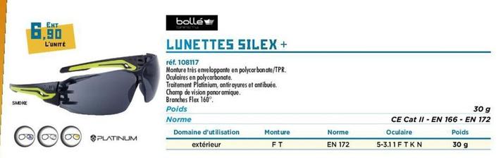 Bolle - Lunettes Silex + offre à 6,9€ sur Master Pro