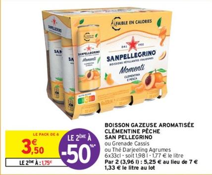 San Pellegrino - Boissons Gazeuses Aromatisee Clementine Peche  offre à 3,5€ sur Intermarché
