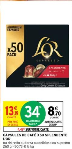 L'or - Capsules X50 Pack Lor Espresso Splendente offre à 8,7€ sur Intermarché
