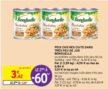 Bonduelle - Pois Chiches Cuits Dans Tres Peu De Jus  offre à 3,42€ sur Intermarché