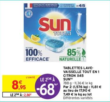 Sun - Tablettes Lave- Vaisselle Tout En 1 Citron X45 offre à 8,95€ sur Intermarché