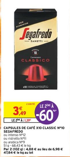 Segafredo - Capsules De Café X10 Classic N°10 offre à 3,49€ sur Intermarché