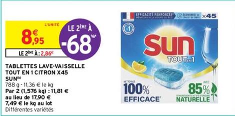 Sun - Tablettes Lave Vaisselle Tout En 1 Citron offre à 8,95€ sur Intermarché