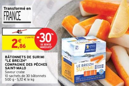 Compagnie Des Pêches Saint-Malo - Bâtonnets De Surimi "Le Breizh" offre à 2,86€ sur Intermarché